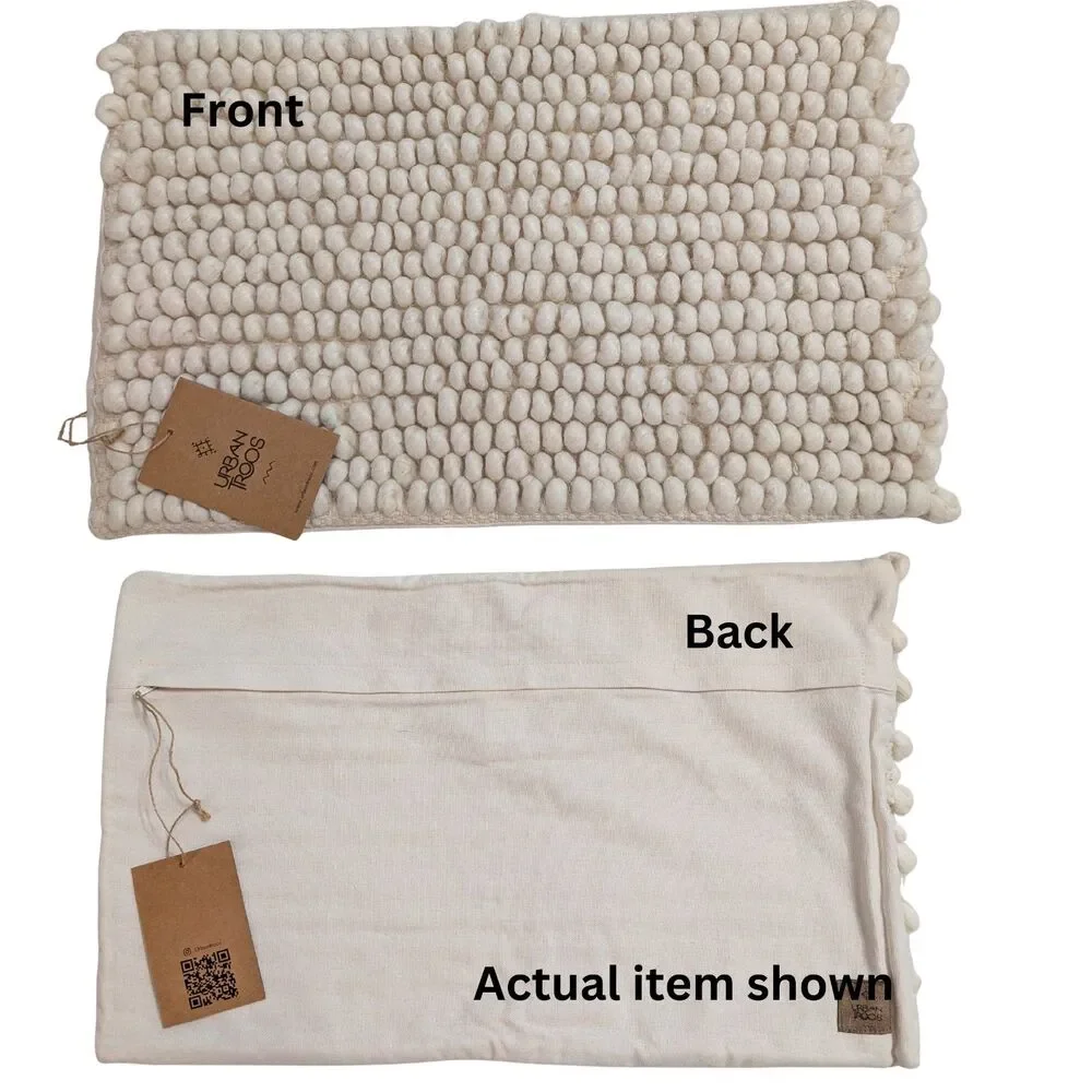 🛋️ NWT Urban Troos Wool Bobble Loop Pillow Cover Boho Cream 12x20
